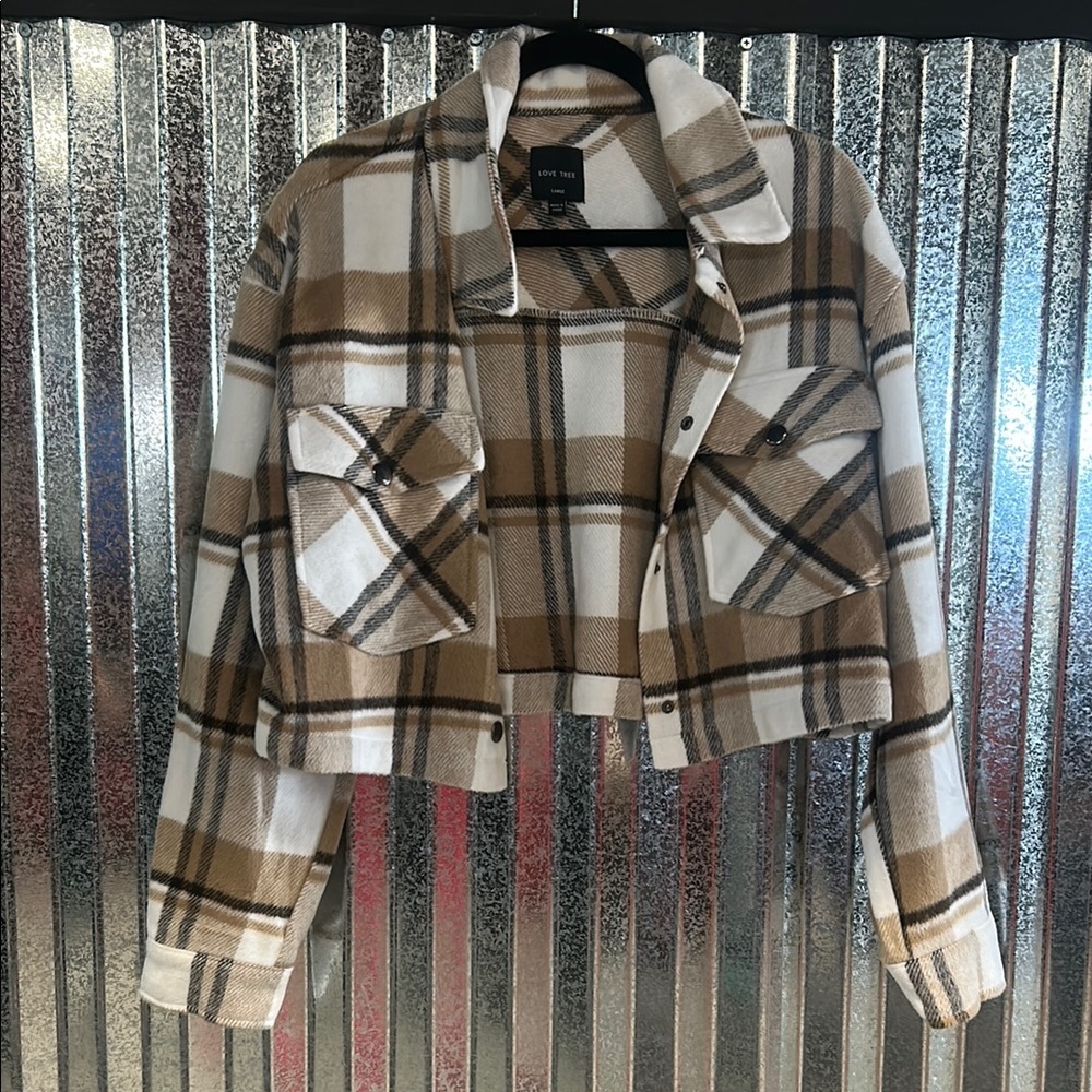 Plaid Cropped Jacket in Brown and White